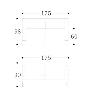 CAMBRIDGE - 2.5 seater Technical Drawing