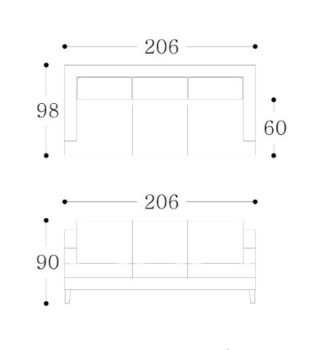 CAMBRIDGE - 3 seater Technical Drawing