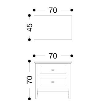 Sloane Bedside 700mm Technical Drawing