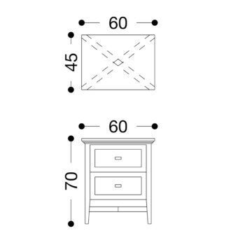 Sloane cross bedside 600 Technical drawing