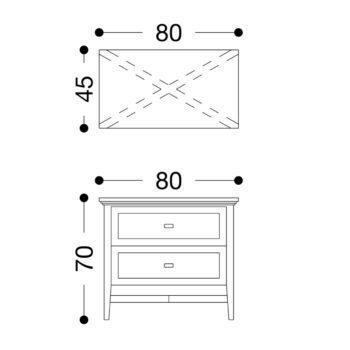 Sloane cross bedside 800 Technical drawing